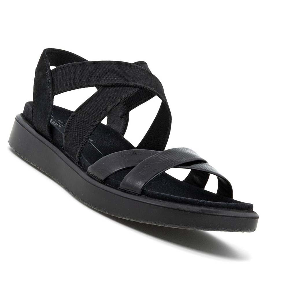 Women's Ecco Flowt Flat Strappys Sandals Black | SG 181FDN